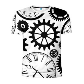 Мужская футболка 3D спортивная с принтом Часы и шестеренки в Белгороде, 100% полиэстер с улучшенными характеристиками | приталенный силуэт, круглая горловина, широкие плечи, сужается к линии бедра | Тематика изображения на принте: pattern | узор | часы