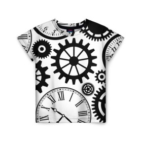 Детская футболка 3D с принтом Часы и шестеренки в Белгороде, 100% гипоаллергенный полиэфир | прямой крой, круглый вырез горловины, длина до линии бедер, чуть спущенное плечо, ткань немного тянется | Тематика изображения на принте: pattern | узор | часы