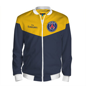 Мужской бомбер 3D с принтом Paris Saint-Germain - Navy Yellow (Collections 2018) в Белгороде, 100% полиэстер | застегивается на молнию, по бокам два кармана без застежек, по низу бомбера и на воротнике - эластичная резинка | paris saint germain | psg | псж