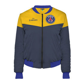 Женский бомбер 3D с принтом Paris Saint-Germain - Navy Yellow (Collections 2018) в Белгороде, 100% полиэстер | застегивается на молнию, по бокам два кармана без застежек, мягкие манжеты, по низу бомбера и на воротнике — эластичная резинка | paris saint germain | psg | псж