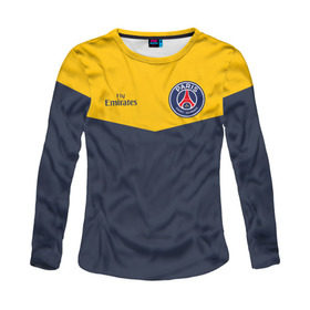 Женский лонгслив 3D с принтом Paris Saint-Germain - Navy Yellow (Collections 2018) в Белгороде, 100% полиэстер | длинные рукава, круглый вырез горловины, полуприлегающий силуэт | paris saint germain | psg | псж