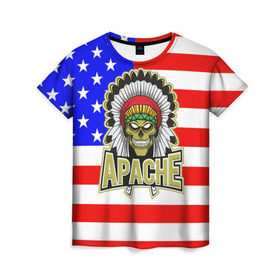 Женская футболка 3D с принтом Индейцы Apache в Белгороде, 100% полиэфир ( синтетическое хлопкоподобное полотно) | прямой крой, круглый вырез горловины, длина до линии бедер | apache | usa | америка | американец | индейцы | символика америки | сша