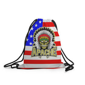 Рюкзак-мешок 3D с принтом Индейцы Apache в Белгороде, 100% полиэстер | плотность ткани — 200 г/м2, размер — 35 х 45 см; лямки — толстые шнурки, застежка на шнуровке, без карманов и подкладки | apache | usa | америка | американец | индейцы | символика америки | сша