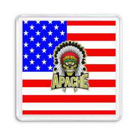 Магнит 55*55 с принтом Индейцы Apache в Белгороде, Пластик | Размер: 65*65 мм; Размер печати: 55*55 мм | apache | usa | америка | американец | индейцы | символика америки | сша