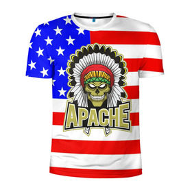 Мужская футболка 3D спортивная с принтом Индейцы Apache в Белгороде, 100% полиэстер с улучшенными характеристиками | приталенный силуэт, круглая горловина, широкие плечи, сужается к линии бедра | Тематика изображения на принте: apache | usa | америка | американец | индейцы | символика америки | сша