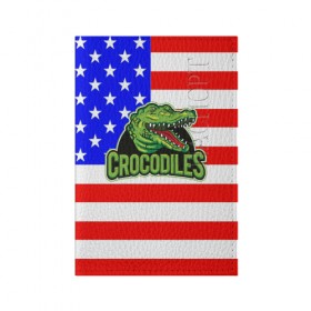 Обложка для паспорта матовая кожа с принтом Крокодил USA в Белгороде, натуральная матовая кожа | размер 19,3 х 13,7 см; прозрачные пластиковые крепления | Тематика изображения на принте: usa | америка | американец | крокодил | символика америки | сша