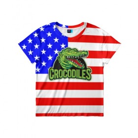 Детская футболка 3D с принтом Крокодил USA в Белгороде, 100% гипоаллергенный полиэфир | прямой крой, круглый вырез горловины, длина до линии бедер, чуть спущенное плечо, ткань немного тянется | usa | америка | американец | крокодил | символика америки | сша