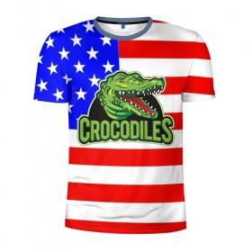 Мужская футболка 3D спортивная с принтом Крокодил USA в Белгороде, 100% полиэстер с улучшенными характеристиками | приталенный силуэт, круглая горловина, широкие плечи, сужается к линии бедра | Тематика изображения на принте: usa | америка | американец | крокодил | символика америки | сша