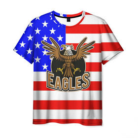 Мужская футболка 3D с принтом Американский орёл в Белгороде, 100% полиэфир | прямой крой, круглый вырез горловины, длина до линии бедер | usa | америка | американец | орел | символика америки | сша
