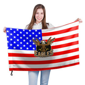 Флаг 3D с принтом Американский орёл в Белгороде, 100% полиэстер | плотность ткани — 95 г/м2, размер — 67 х 109 см. Принт наносится с одной стороны | Тематика изображения на принте: usa | америка | американец | орел | символика америки | сша