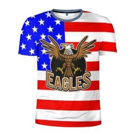 Мужская футболка 3D спортивная с принтом Американский орёл в Белгороде, 100% полиэстер с улучшенными характеристиками | приталенный силуэт, круглая горловина, широкие плечи, сужается к линии бедра | usa | америка | американец | орел | символика америки | сша