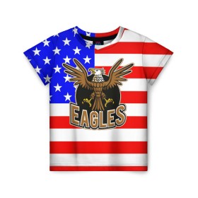 Детская футболка 3D с принтом Американский орёл в Белгороде, 100% гипоаллергенный полиэфир | прямой крой, круглый вырез горловины, длина до линии бедер, чуть спущенное плечо, ткань немного тянется | usa | америка | американец | орел | символика америки | сша