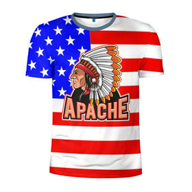 Мужская футболка 3D спортивная с принтом Apache в Белгороде, 100% полиэстер с улучшенными характеристиками | приталенный силуэт, круглая горловина, широкие плечи, сужается к линии бедра | Тематика изображения на принте: apache | usa | америка | американец | индейцы | символика америки | сша