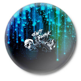 Значок с принтом Daft Punk в Белгороде,  металл | круглая форма, металлическая застежка в виде булавки | ги мануэль де омем кристо | дафт панк | искра | капли | музыка | надпись | нью диско | синти поп | техно | тома бангальтер | фанк | французский хаус | шлем | электроник рок | электронная