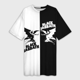 Платье-футболка 3D с принтом Black Sabbath в Белгороде,  |  | Тематика изображения на принте: black sabbath | ангел | белое | билл уорд | гизер батлер | группа | демон | инь и янь | крылья | метал | музыка | надпись | оззи | осборн | песни | рок | тони айомми | хард рок | хеви метал | черное