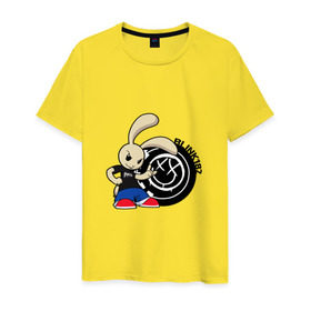 Мужская футболка хлопок с принтом Заяц Blink-182 в Белгороде, 100% хлопок | прямой крой, круглый вырез горловины, длина до линии бедер, слегка спущенное плечо. | альтернативный | блинк | панк рок | поп панк | скейт панк