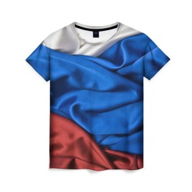 Женская футболка 3D с принтом Российский Триколор в Белгороде, 100% полиэфир ( синтетическое хлопкоподобное полотно) | прямой крой, круглый вырез горловины, длина до линии бедер | текстура | ткань