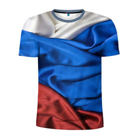 Мужская футболка 3D спортивная с принтом Российский Триколор в Белгороде, 100% полиэстер с улучшенными характеристиками | приталенный силуэт, круглая горловина, широкие плечи, сужается к линии бедра | текстура | ткань