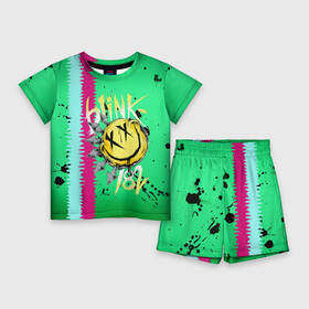 Детский костюм с шортами 3D с принтом Blink 182 в Белгороде,  |  | blink | альтернативный рок | блинк | зеленый | линии | марк хоппус | музыка | мэтт скиба | панк | панк рок | песни | полосы | поп панк | рок | скейт панк | смайл | трэвис баркер