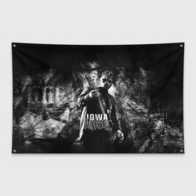 Флаг-баннер с принтом Slipknot iowa в Белгороде, 100% полиэстер | размер 67 х 109 см, плотность ткани — 95 г/м2; по краям флага есть четыре люверса для крепления | slipknot | альтернативный метал | грув метал | комбинезон | маска | метал | мрачный | ню метал