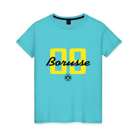 Женская футболка хлопок с принтом Borussia Dortmund - Borusse 09 (New 2018 Design) в Белгороде, 100% хлопок | прямой крой, круглый вырез горловины, длина до линии бедер, слегка спущенное плечо | боруссия дортмунд