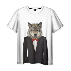 Мужская футболка 3D с принтом Волк в Белгороде, 100% полиэфир | прямой крой, круглый вырез горловины, длина до линии бедер | бабочка | волк | животные | костюм | природа | смокинг | собака