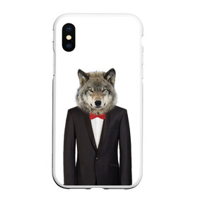 Чехол для iPhone XS Max матовый с принтом Волк в Белгороде, Силикон | Область печати: задняя сторона чехла, без боковых панелей | бабочка | волк | животные | костюм | природа | смокинг | собака