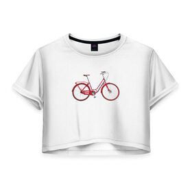 Женская футболка 3D укороченная с принтом Велосипед в Белгороде, 100% полиэстер | круглая горловина, длина футболки до линии талии, рукава с отворотами | bicycle | байсикл | велик | красный | москва | педали