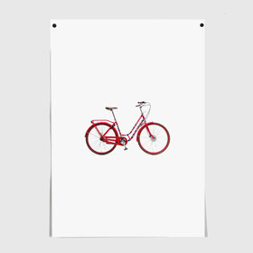 Постер с принтом Велосипед в Белгороде, 100% бумага
 | бумага, плотность 150 мг. Матовая, но за счет высокого коэффициента гладкости имеет небольшой блеск и дает на свету блики, но в отличии от глянцевой бумаги не покрыта лаком | bicycle | байсикл | велик | красный | москва | педали