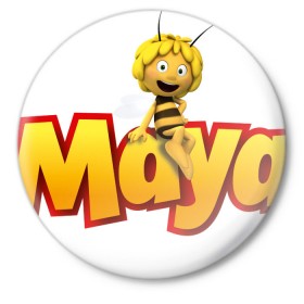 Значок с принтом пчелка Майя в Белгороде,  металл | круглая форма, металлическая застежка в виде булавки | Тематика изображения на принте: вилли | майя | мая | пчелка | пчёлка майя | флип