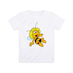 Детская футболка хлопок с принтом пчелка Майя в Белгороде, 100% хлопок | круглый вырез горловины, полуприлегающий силуэт, длина до линии бедер | Тематика изображения на принте: вилли | майя | мая | пчелка | пчёлка майя | флип