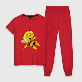 Женская пижама хлопок с принтом пчелка Майя в Белгороде, 100% хлопок | брюки и футболка прямого кроя, без карманов, на брюках мягкая резинка на поясе и по низу штанин | вилли | майя | мая | пчелка | пчёлка майя | флип