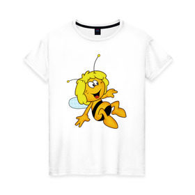 Женская футболка хлопок с принтом пчелка Майя в Белгороде, 100% хлопок | прямой крой, круглый вырез горловины, длина до линии бедер, слегка спущенное плечо | вилли | майя | мая | пчелка | пчёлка майя | флип