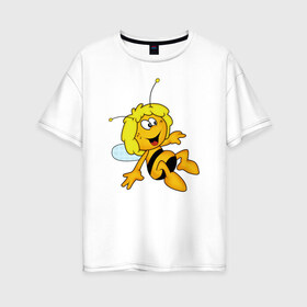 Женская футболка хлопок Oversize с принтом пчелка Майя в Белгороде, 100% хлопок | свободный крой, круглый ворот, спущенный рукав, длина до линии бедер
 | вилли | майя | мая | пчелка | пчёлка майя | флип