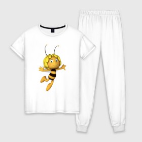 Женская пижама хлопок с принтом пчелка Майя в Белгороде, 100% хлопок | брюки и футболка прямого кроя, без карманов, на брюках мягкая резинка на поясе и по низу штанин | вилли | майя | мая | пчелка | пчёлка майя | флип