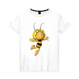 Женская футболка хлопок с принтом пчелка Майя в Белгороде, 100% хлопок | прямой крой, круглый вырез горловины, длина до линии бедер, слегка спущенное плечо | вилли | майя | мая | пчелка | пчёлка майя | флип