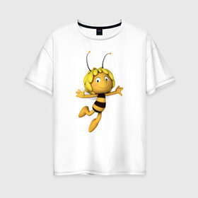 Женская футболка хлопок Oversize с принтом пчелка Майя в Белгороде, 100% хлопок | свободный крой, круглый ворот, спущенный рукав, длина до линии бедер
 | вилли | майя | мая | пчелка | пчёлка майя | флип