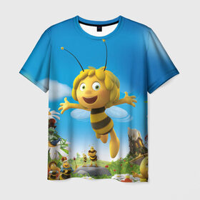 Мужская футболка 3D с принтом Пчелка Майя в Белгороде, 100% полиэфир | прямой крой, круглый вырез горловины, длина до линии бедер | вилли | майя | мая | пчелка | пчёлка майя | флип