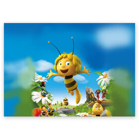 Поздравительная открытка с принтом Пчелка Майя в Белгороде, 100% бумага | плотность бумаги 280 г/м2, матовая, на обратной стороне линовка и место для марки
 | вилли | майя | мая | пчелка | пчёлка майя | флип