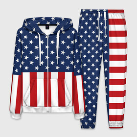 Мужской костюм 3D с принтом Флаг США в Белгороде, 100% полиэстер | Манжеты и пояс оформлены тканевой резинкой, двухслойный капюшон со шнурком для регулировки, карманы спереди | flag | usa | патриотизм | сша | флаг