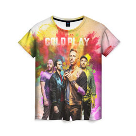 Женская футболка 3D с принтом Coldplay в Белгороде, 100% полиэфир ( синтетическое хлопкоподобное полотно) | прямой крой, круглый вырез горловины, длина до линии бедер | cold play | rock | колд плей | колд плэй | колдплей | колдплэй | рок