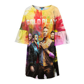 Детское платье 3D с принтом Coldplay в Белгороде, 100% полиэстер | прямой силуэт, чуть расширенный к низу. Круглая горловина, на рукавах — воланы | cold play | rock | колд плей | колд плэй | колдплей | колдплэй | рок