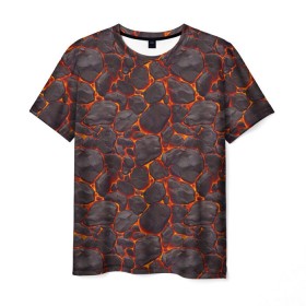 Мужская футболка 3D с принтом Голем в Белгороде, 100% полиэфир | прямой крой, круглый вырез горловины, длина до линии бедер | вулкан | голем | демон | жара | камень | лава | огонь | пламя | солнце