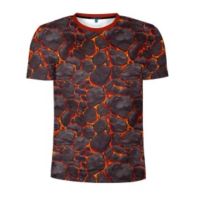 Мужская футболка 3D спортивная с принтом Голем в Белгороде, 100% полиэстер с улучшенными характеристиками | приталенный силуэт, круглая горловина, широкие плечи, сужается к линии бедра | вулкан | голем | демон | жара | камень | лава | огонь | пламя | солнце