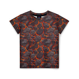 Детская футболка 3D с принтом Голем в Белгороде, 100% гипоаллергенный полиэфир | прямой крой, круглый вырез горловины, длина до линии бедер, чуть спущенное плечо, ткань немного тянется | вулкан | голем | демон | жара | камень | лава | огонь | пламя | солнце