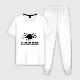 Мужская пижама хлопок с принтом Sysadmin Force в Белгороде, 100% хлопок | брюки и футболка прямого кроя, без карманов, на брюках мягкая резинка на поясе и по низу штанин
 | force | spider | sysadmin | войска | паук | сисадмин | системный администратор