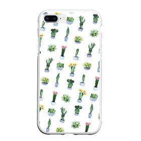 Чехол для iPhone 7Plus/8 Plus матовый с принтом Кактусы в Белгороде, Силикон | Область печати: задняя сторона чехла, без боковых панелей | горшок | зеленый | кактус | принт | растение | флора | цветы