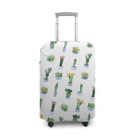 Чехол для чемодана 3D с принтом Кактусы в Белгороде, 86% полиэфир, 14% спандекс | двустороннее нанесение принта, прорези для ручек и колес | горшок | зеленый | кактус | принт | растение | флора | цветы