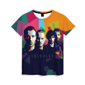 Женская футболка 3D с принтом Coldplay в Белгороде, 100% полиэфир ( синтетическое хлопкоподобное полотно) | прямой крой, круглый вырез горловины, длина до линии бедер | cold play | rock | колд плей | колд плэй | колдплей | колдплэй | рок