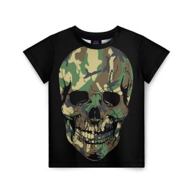 Детская футболка 3D с принтом Череп Армия в Белгороде, 100% гипоаллергенный полиэфир | прямой крой, круглый вырез горловины, длина до линии бедер, чуть спущенное плечо, ткань немного тянется | Тематика изображения на принте: army | biker | ffm | skeleton | skull | армия | байкер | камуфляж | каска | скелет | череп | шлем